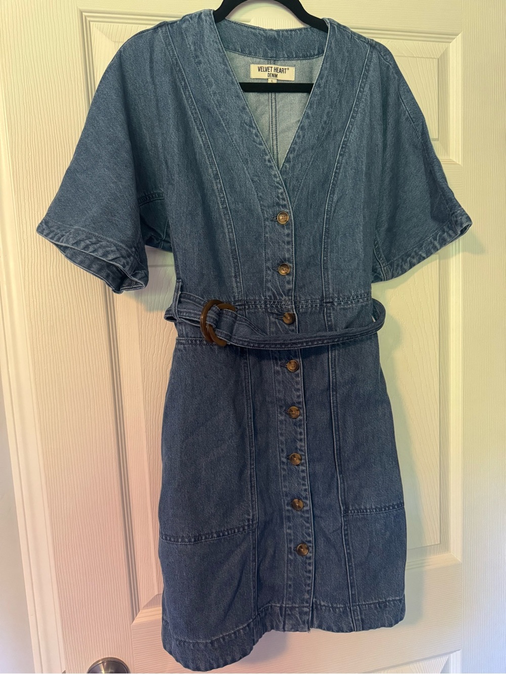 Velvet Heart Indigo Blue Denim Mini Dress with Belt